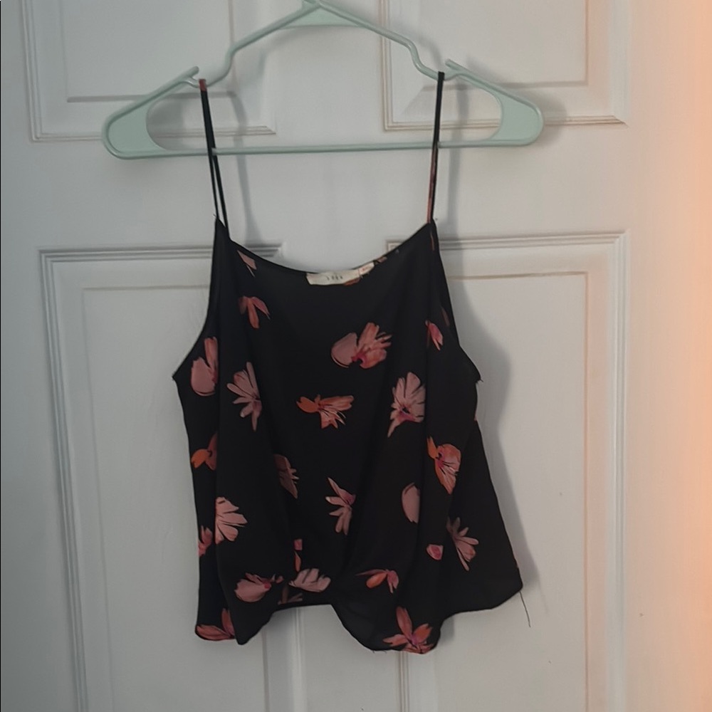 Lush Black Camisole with Pink Floral Design